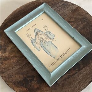 King Arthur Merlin the Great Wizard watercolored Illustration blue wooden frame